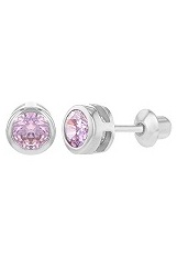 stunning teeny pink round cz silver earrings for toddlers 